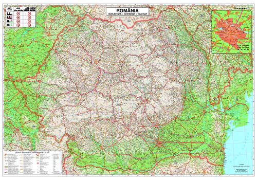 Románia autótérkép (román nyelvű) keretes