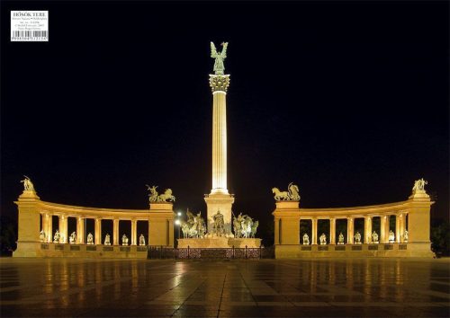 Hősök tere tányéralátét könyöklő + hátoldalon Budapest belváros térképe