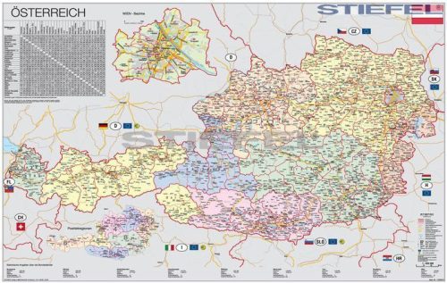 Ausztria szervező térképe fóliás-fémléces