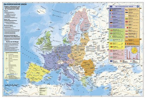 Az Európai Unió (német nyelvű) térképe, tűzhető, keretes