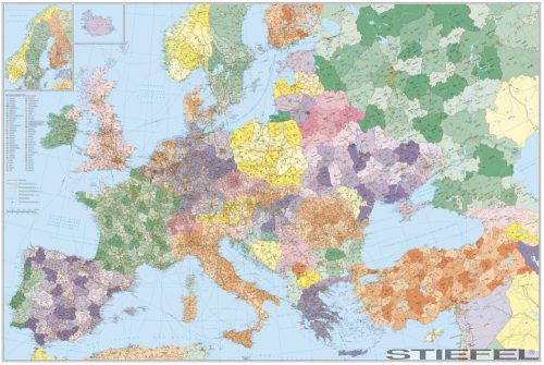 Európa+Törökország posta-irányítószámos falitérkép