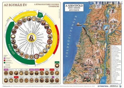 Katolikus egyházi év és Újszövetség térképe / hátoldalon Ószövetség térképe asztali alátét A3 duo
