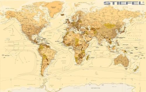 A Föld országai (Stiefel) antik stílusú, tűzhető, keretes falitérkép