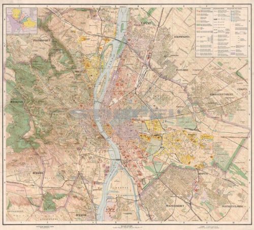 Budapest térképe fakeretben (reprint - 1927)