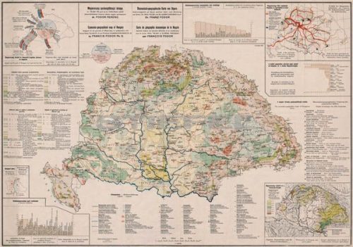 Magyarország gazdaságföldrajzi térképe fakeretben (1921)