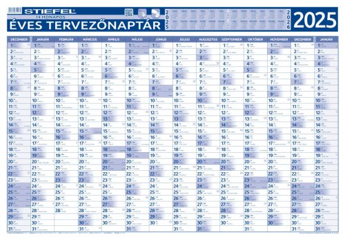 Éves tervezőnaptár (14 havi)/Éves projektnaptár 2025 (12 havi) kétoldalas 100x70, ajándék kék színű filctollal