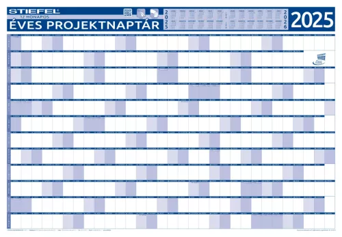 Éves tervezőnaptár (14 havi)/Éves projektnaptár 2025 (12 havi) kétoldalas, fémléces 100x70, ajándék kék színű filctollal