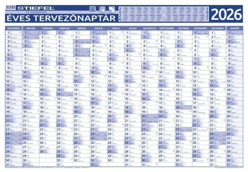 Éves tervezőnaptár 2026  fémléces ajándék filctollal, 140x100