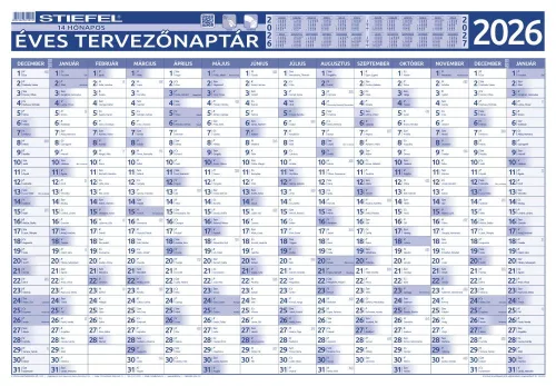 Éves tervezőnaptár és projektnaptár kétoldalas 2026 fémléces ajándék filctollal,100x70