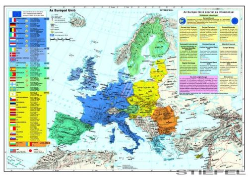 Az Európai Unió (a tagok és tagjelöltek zászlóival) falitérkép