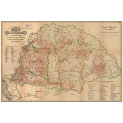 Régi Magyarország 1876 borászati térképe - faléces