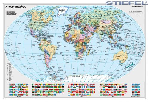 A Föld politikai, zászlókkal falitérképe, falitérkép
