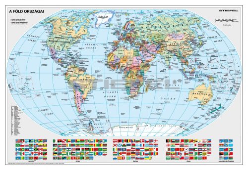 A Föld politikai térképe, zászlókkal (fóliázott-lécezett falitérkép)