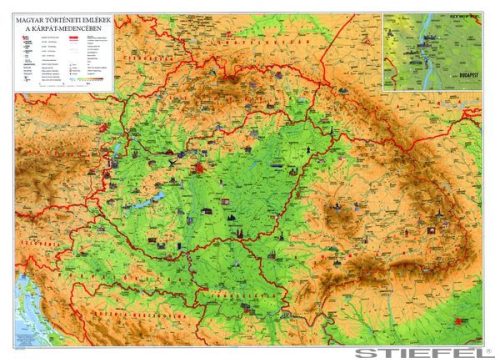 Magyar történeti emlékek a Kárpát-medencében, tűzhető, keretezett térkép