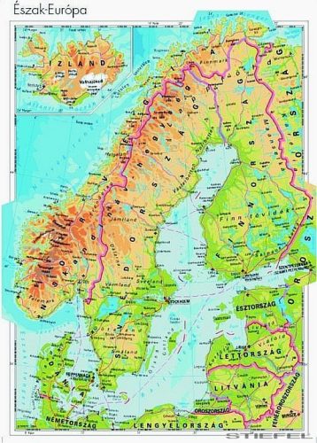 Észak-Európa domborzata falitérkép