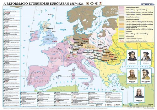 A reformáció elterjedése Európában 1517-1624 (140 x 100 cm) iskolai történelmi falitérkép