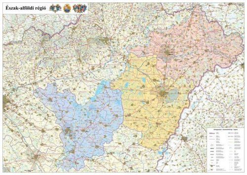 Az Észak-Alföldi régió térképe, tűzhető, keretes falitérkép