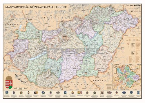 Magyarország közigazgatása a járásokkal falitérkép antik stílusú