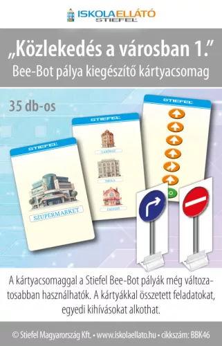 Bee-Bot gyakorlópálya + kártyacsomag, "Közlekedés a városban 1." (fix gyalogos-átkelőhelyekkel és néhány közlekedési táblával) + kártyacsomag