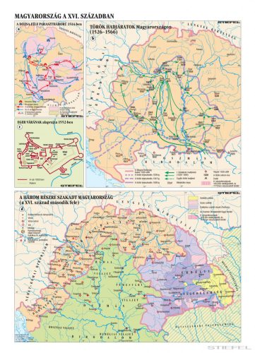 Magyarország a XVI. században (a török hódítás) iskolai történelmi falitérkép ,120 x 160 cm 
