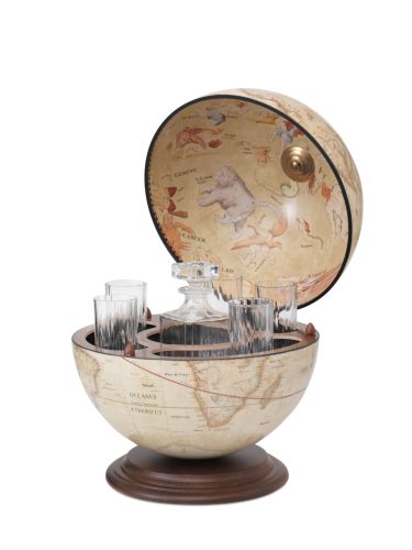 Bárföldgömb barna asztali Giove (a gömb teteje oldalra nyitható) régi fehér Ø 40  cm