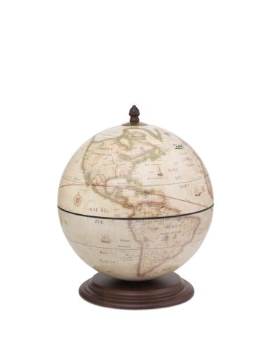 Bárföldgömb barna asztali Giove (a gömb teteje oldalra nyitható) régi fehér Ø 40  cm