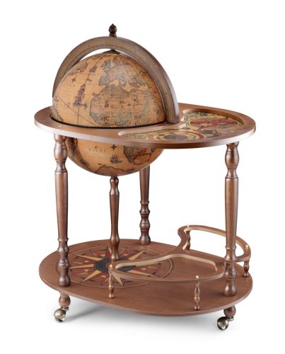 Bárföldgömb zsúrkocsi Giasone (a gömb teteje oldalra nyitható) barna Ø 40  cm