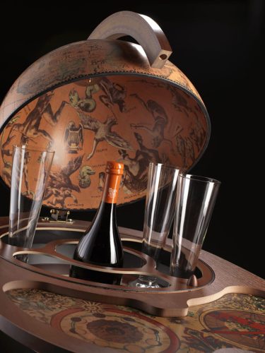 Bárföldgömb zsúrkocsi Giasone (a gömb teteje oldalra nyitható) barna Ø 40  cm