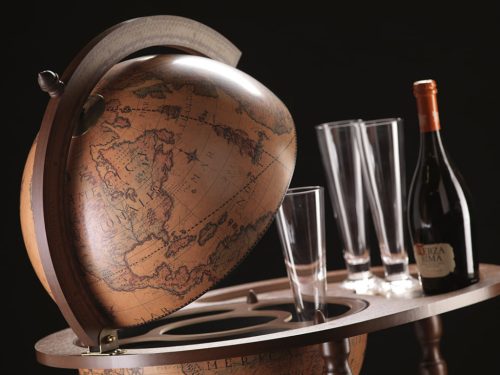 Bárföldgömb zsúrkocsi Giasone (a gömb teteje oldalra nyitható) barna Ø 40  cm