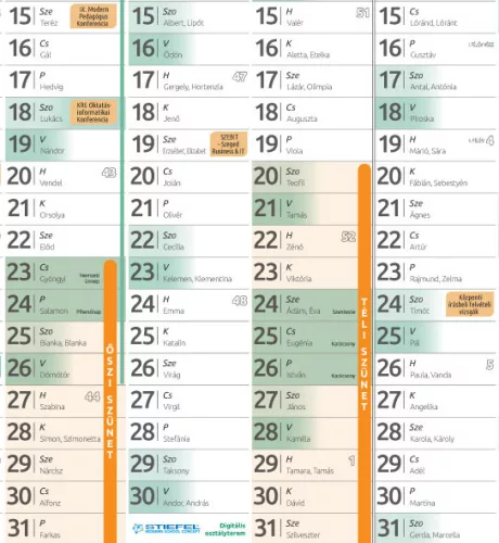 Tanéves tervezőnaptár iskoláknak 2025/26 tanévre