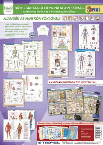 Tanulói munkalapcsomag biológia 5 db Fixi tanulói munkalappal, Egészségnevelésu útmutató alátéttel és kék filctollal