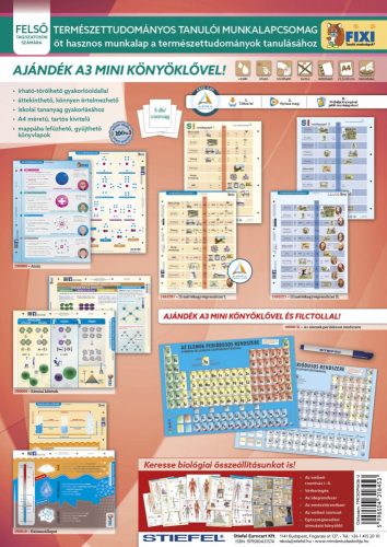 Tanulói munkalapcsomag természettudományos 5 db Fixi tanulói munkalappal, Periódusos rendszer A3 alátéttel és kék filctollal